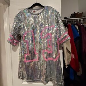 Heart Hips Silver and Pink Sequin Kids Jersey